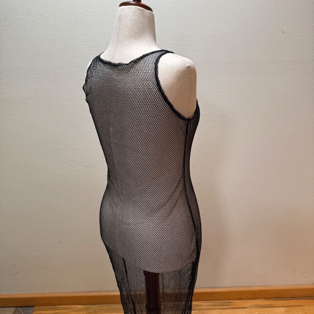 🖤 Sheer Black Metallic Fishnet Goth Edgy Y2K Clubwear Mesh Maxi Dress Women S - Picture 4 of 9